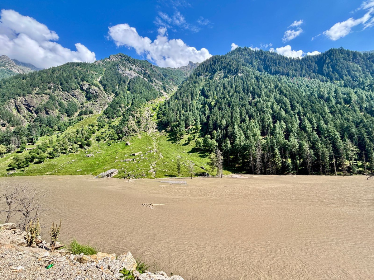 An overflowing Chenab in Chisoti village, Kishtwar district, Jammu and Kashmir.