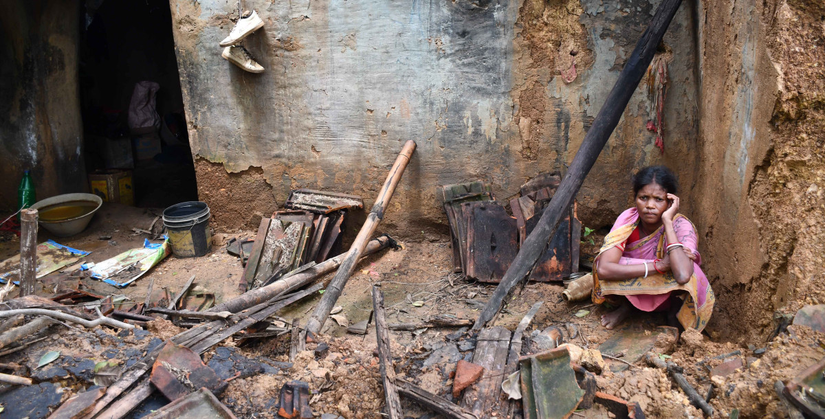 Dipali Sabar’s broken house at Darra village.