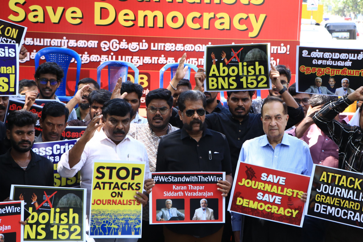 Senior journalists protest on sedition cases against journalists, at Egmore, in Chennai, Tamil Nadu. Photo: By arrangement