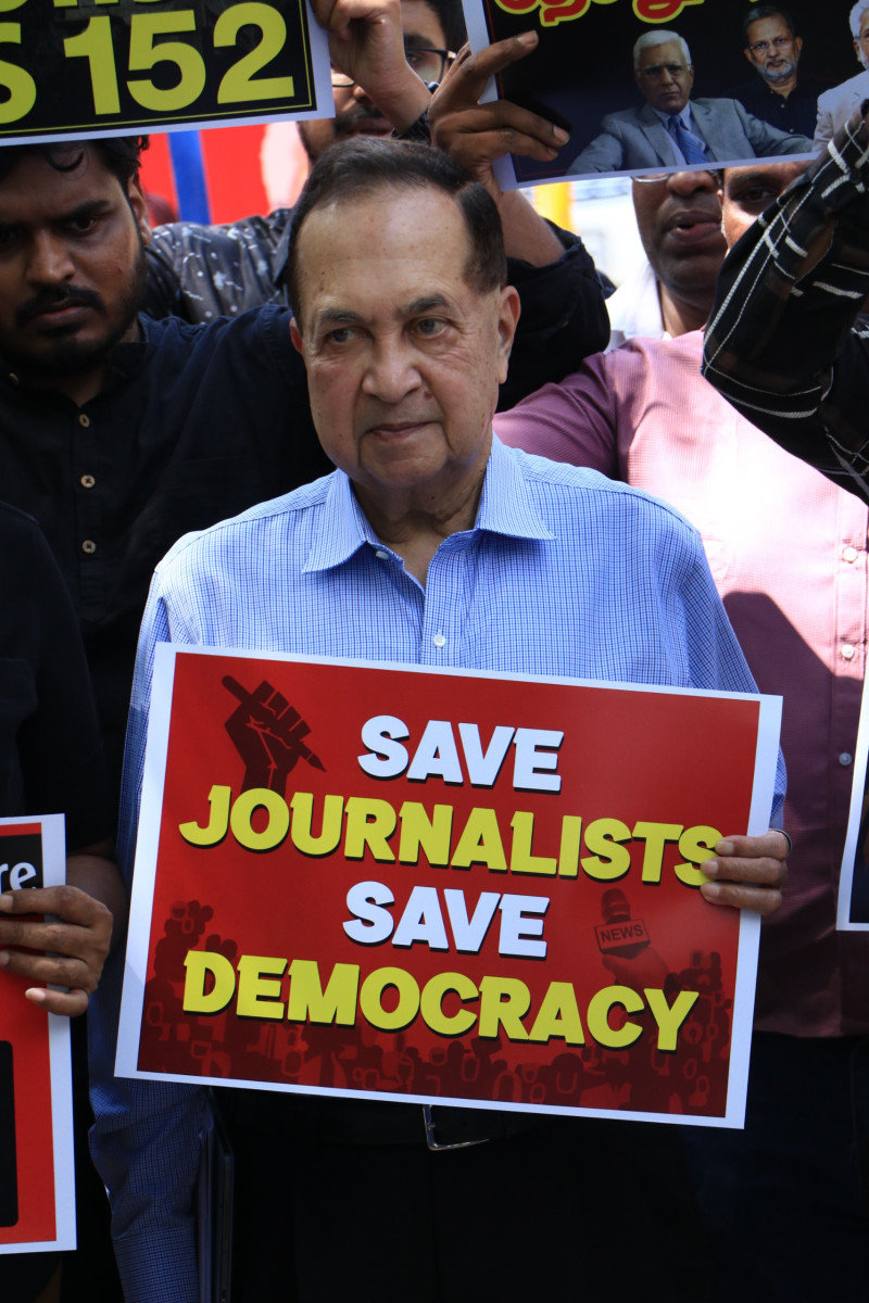 Veteran journalist N. Ram of The Hindu Group at the protest. Photo: By arrangement
