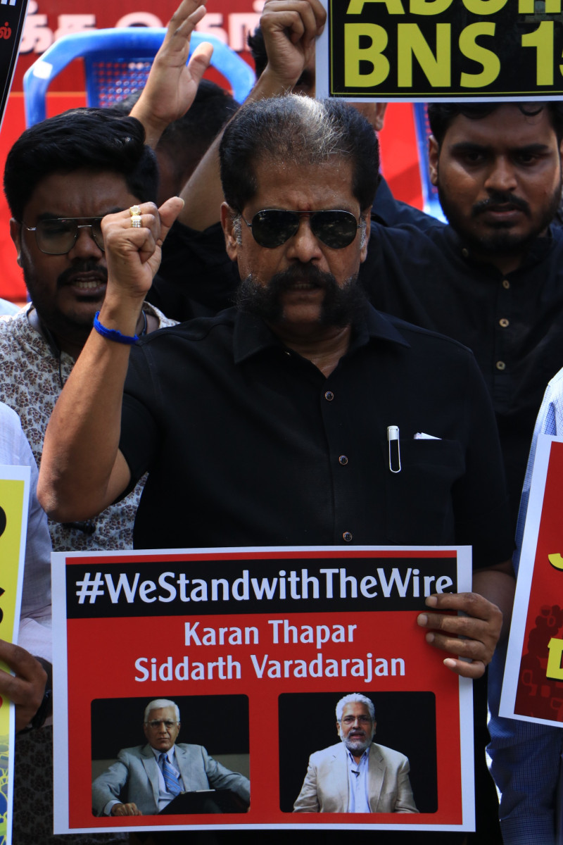 Senior journalist Nakkheeran Gopal at the protest, in Chennai. Photo: By arrangement