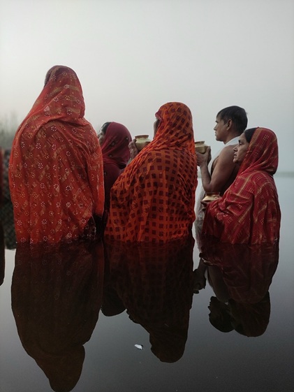 People offer prayers to the Sun God on Chhath in rural Bihar, 20204