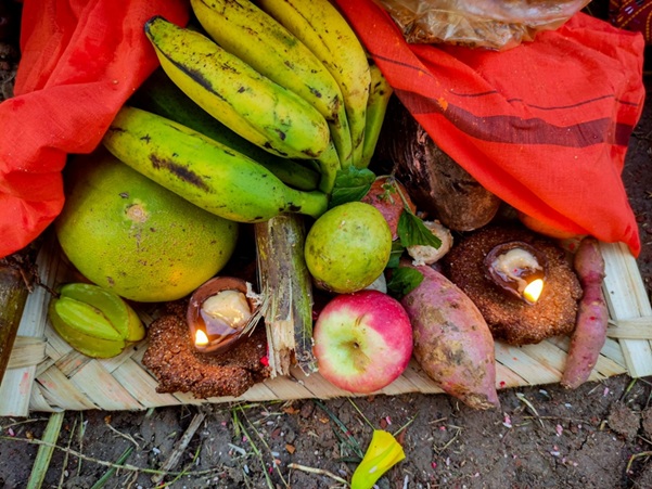 Fruit and vegetable offerings meant for Chhath Puja