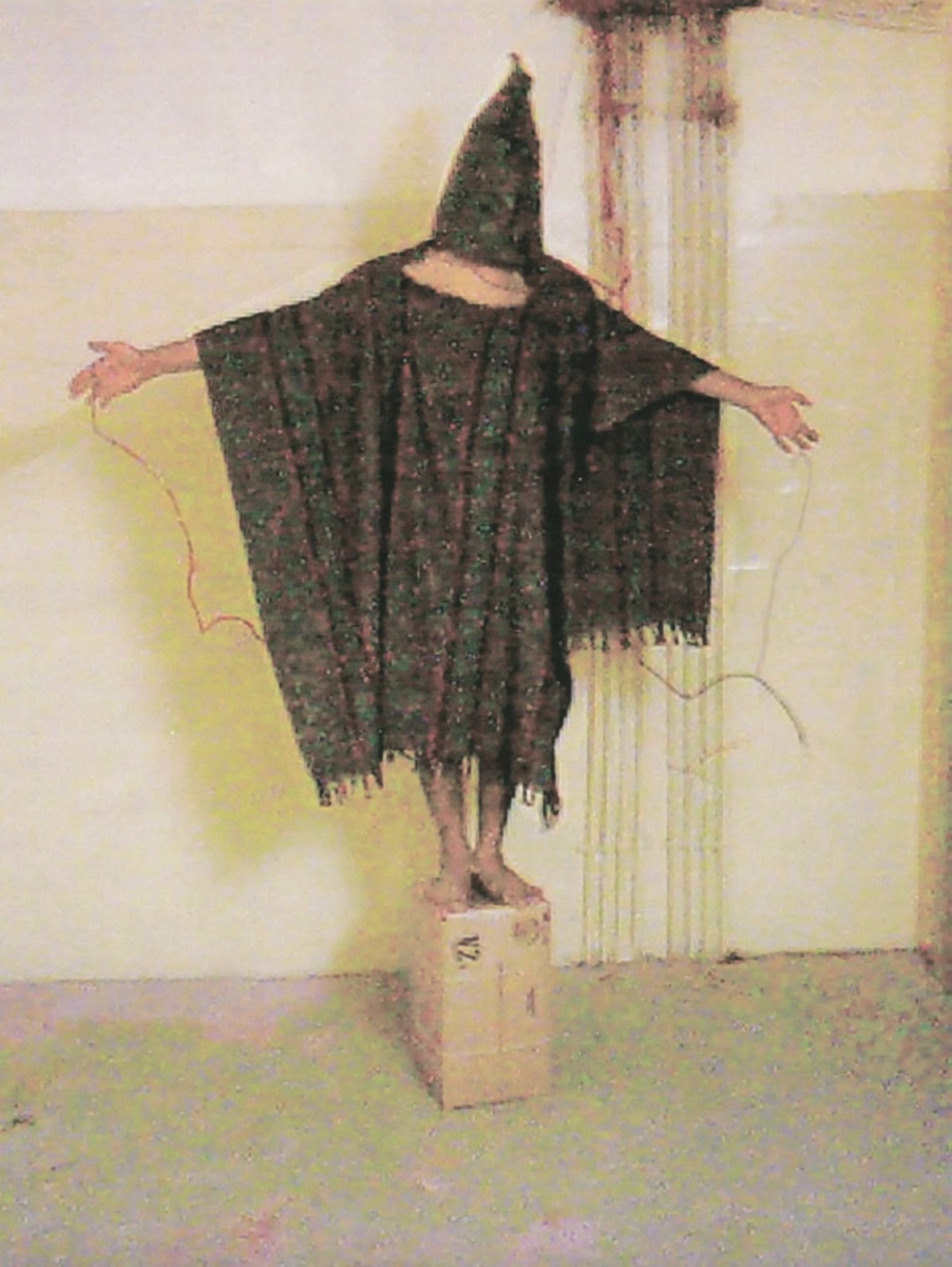 'The Hooded Man', a photograph of Abdou Hussain Saad Faleh, an Iraqi prisoner, being tortured, that became internationally infamous. Photo: Wikipedia