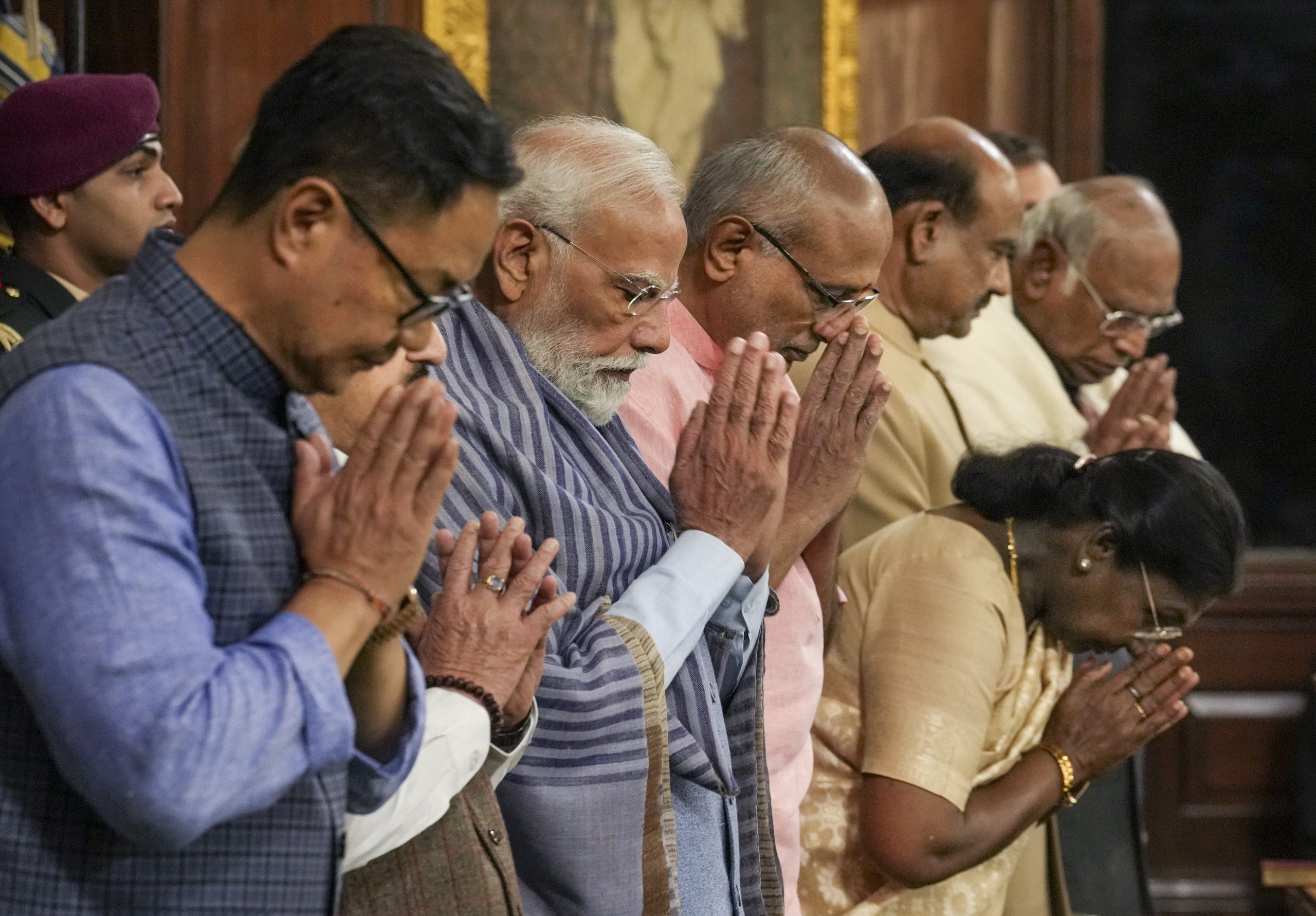 Political leaders commemorating Constitution Day in Central Hall of Parliament.