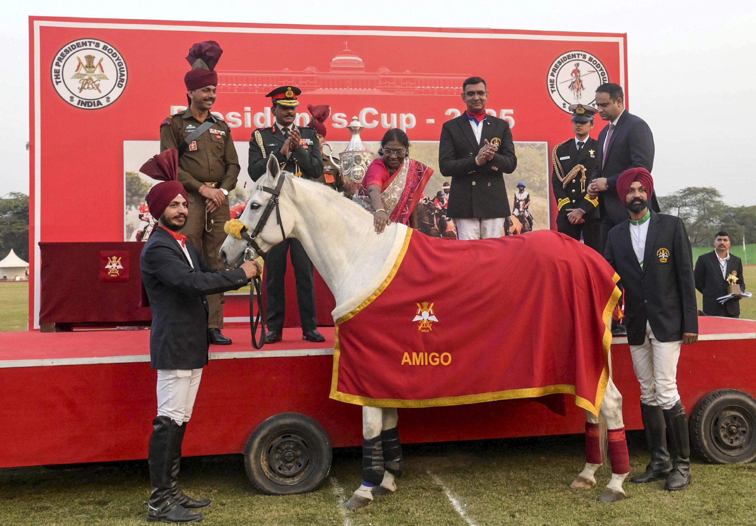 President Droupadi Murmu in President's Bodyguard (PBG) Parade Ground.