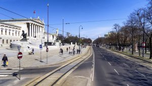 A park and street in Vienna, showing shaded corridors and wide accessible walkways. Photo Credit: marcel_rnsn and jarmoluk