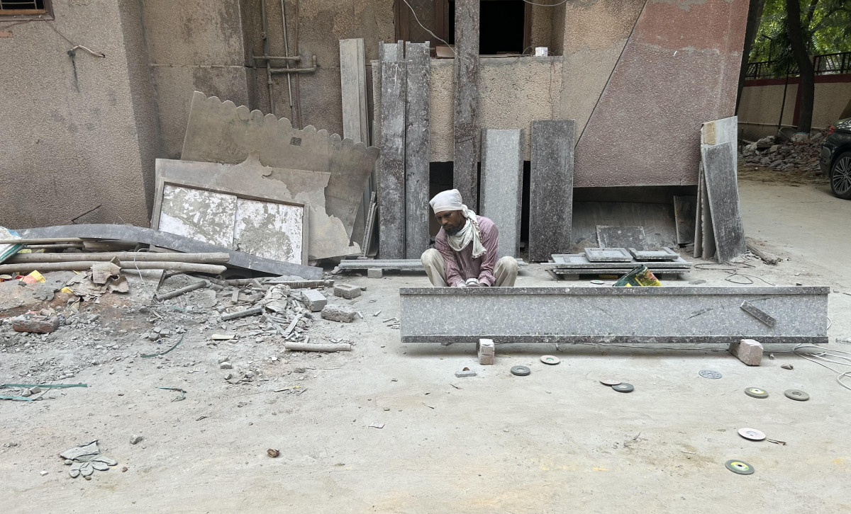 A construction worker at a site in Delhi.