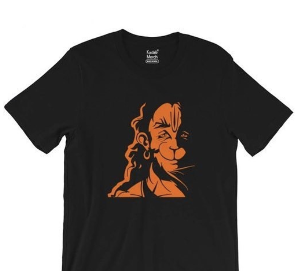 A T-shirt with the image of a happy Hanuman. 
