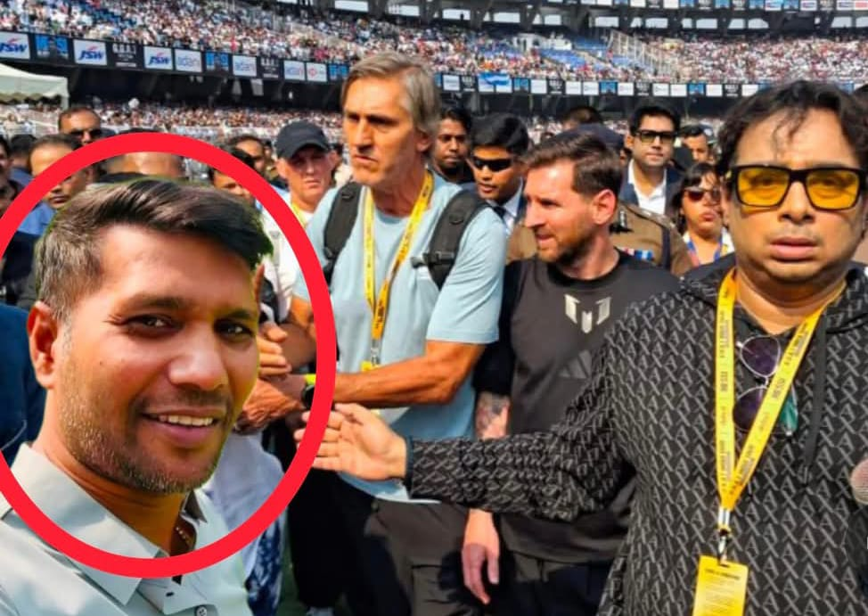 Ashok Dinda at the stadium with Messi and Satadru Dutta.