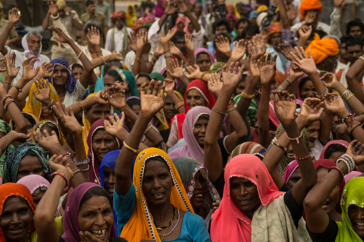 A group of women workers demanding right to work at a dharna in Rajasthan in 2012-13. Photo: Mazdoor Kisan Shakti Sangathan