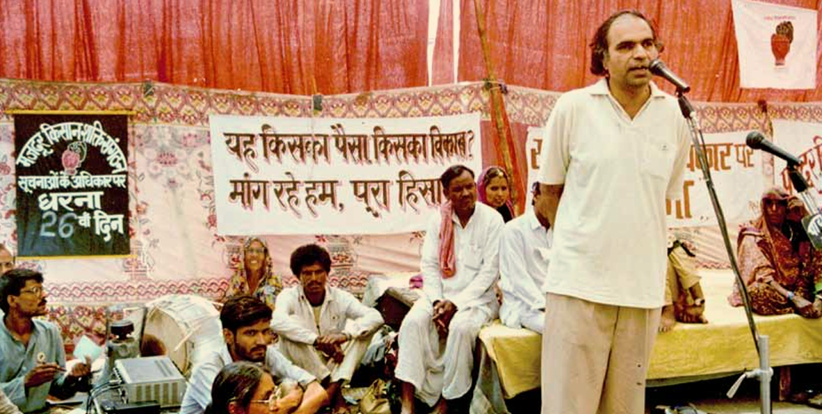 Group of workers singing and demanding right to work at a dharna in Rajasthan in 2012-13. Photo: Mazdoor Kisan Shakti Sangathan