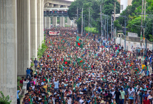 Victory march by protesters after the resignation of Bangladeshi Prime Minister Sheikh Hasina in August 2024. Photo by Rayhan9d