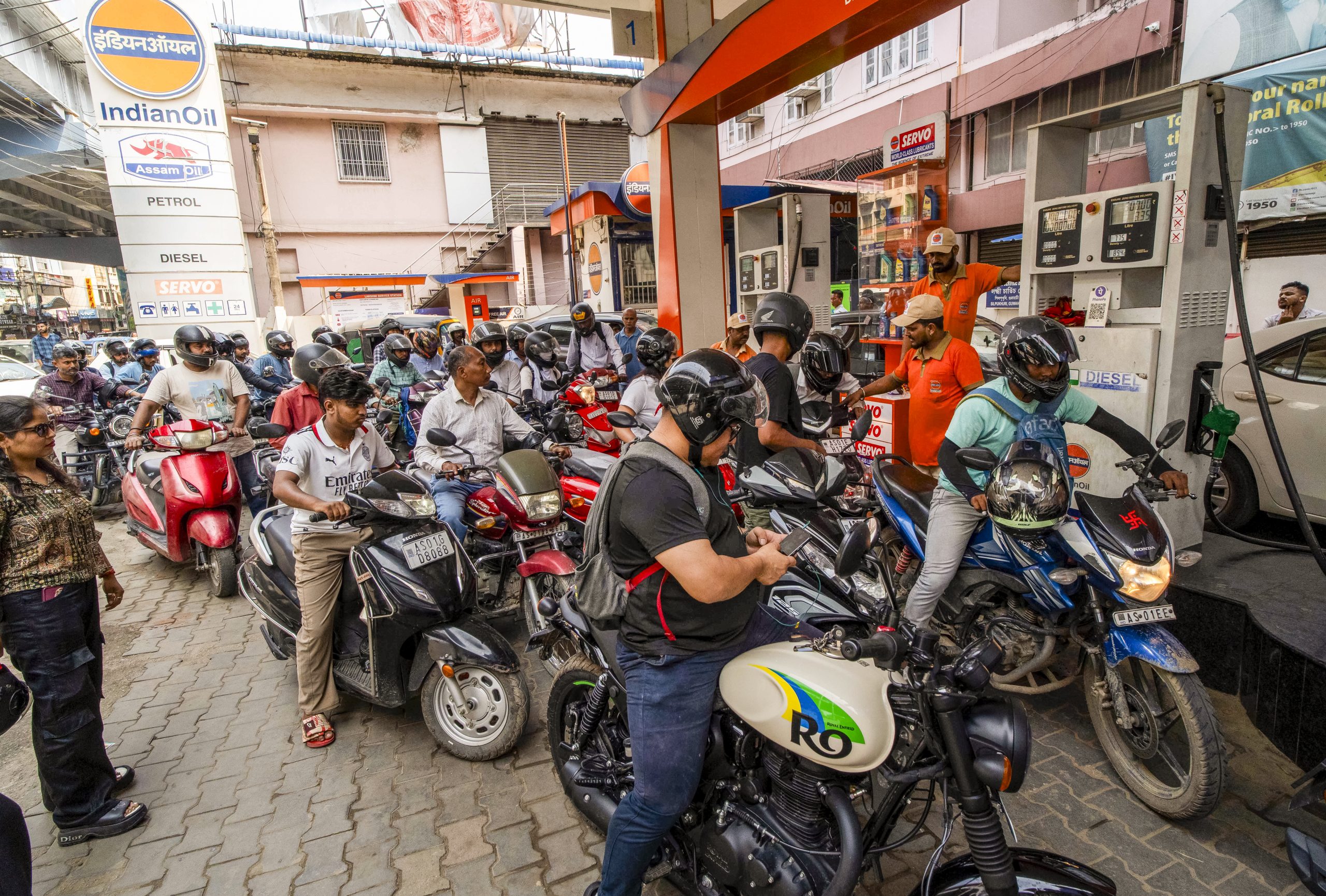 People in Guwahati petrol pump.