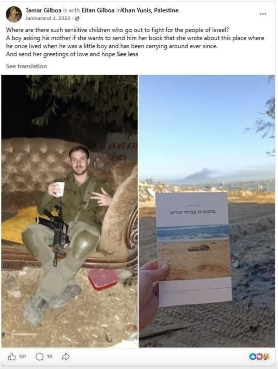 The caption in the post speaks of a lost home in Morag. Morag itself was an Israeli settlement built inside occupied Gaza. There is a bitter irony in settlers lamenting their own displacement while participating in a violent project that has ethnically cleansed and displaced Palestinians for generations.