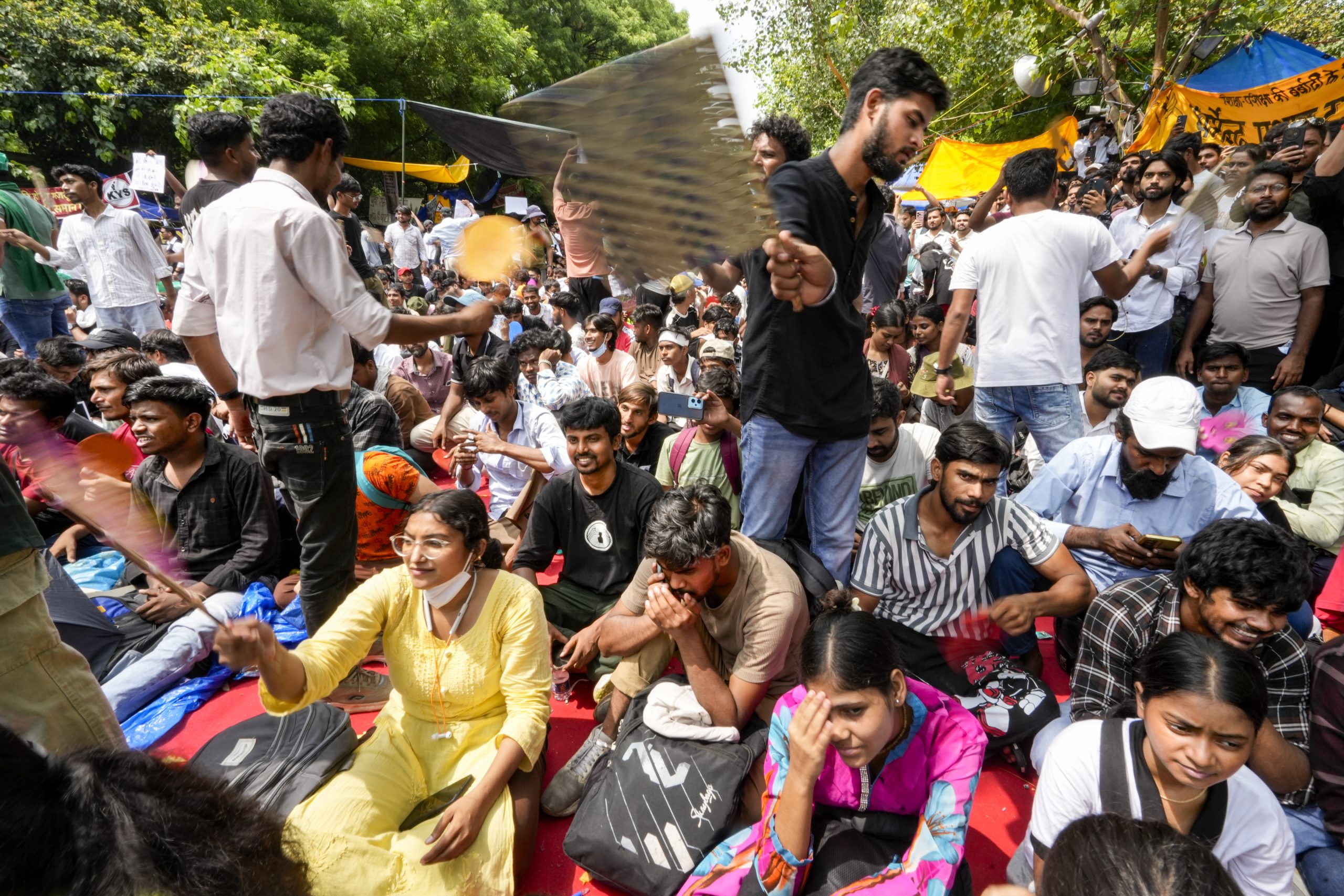 A group of protestors sitting in Jantar Mantar.