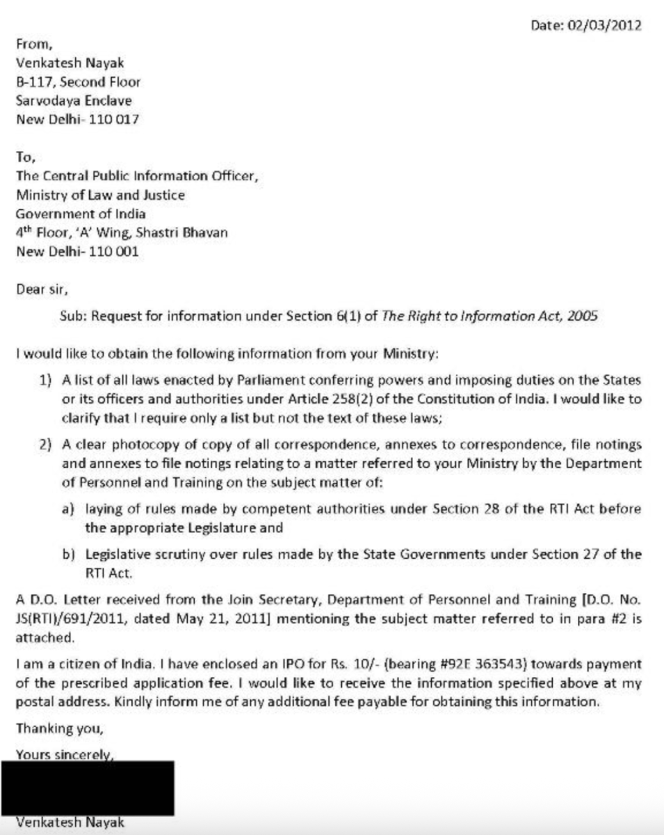 Union Law Ministry- RTI application and reply