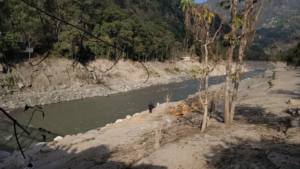 Teesta River in Makha, with washed away banks, two months after the 2023 glacial lake outburst floods. 