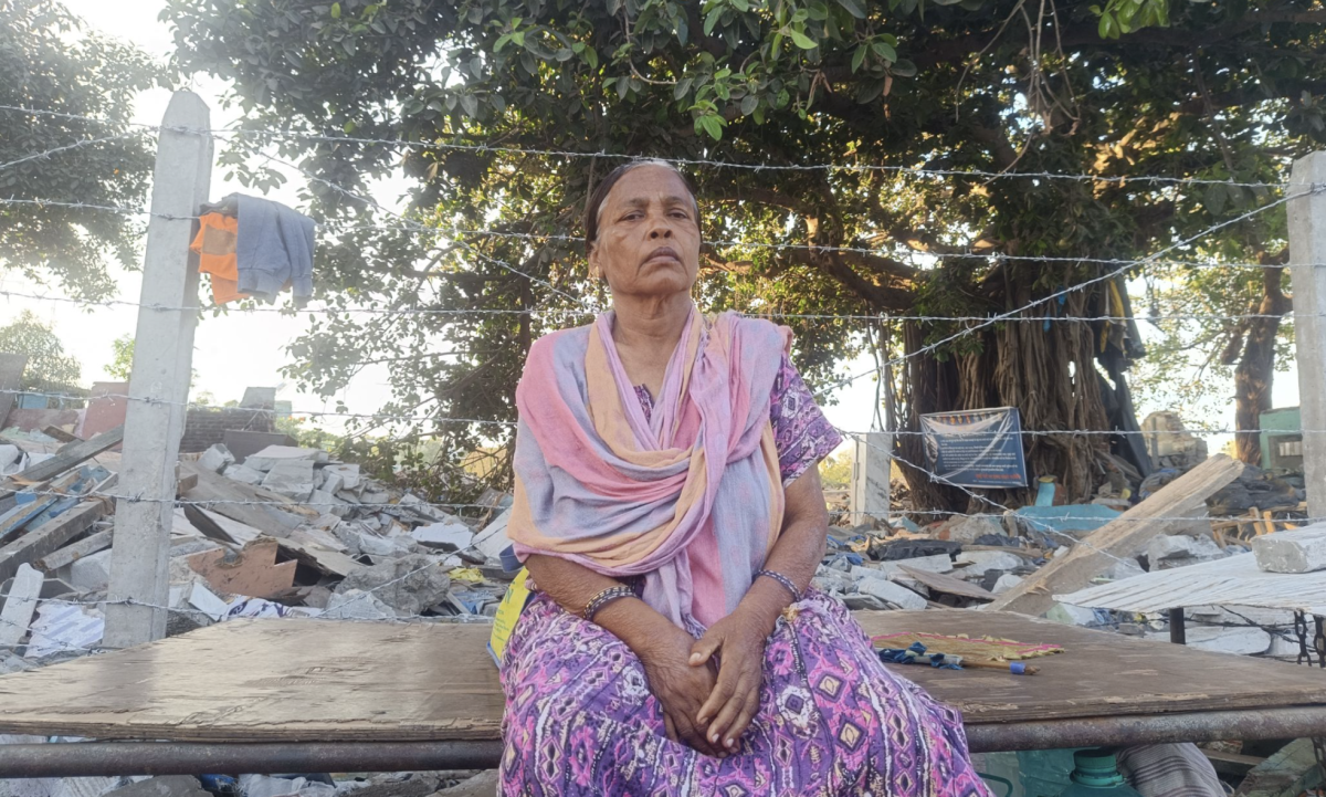 Marzeena Sheikh sits in front of the protest site. Photo: Anjali D