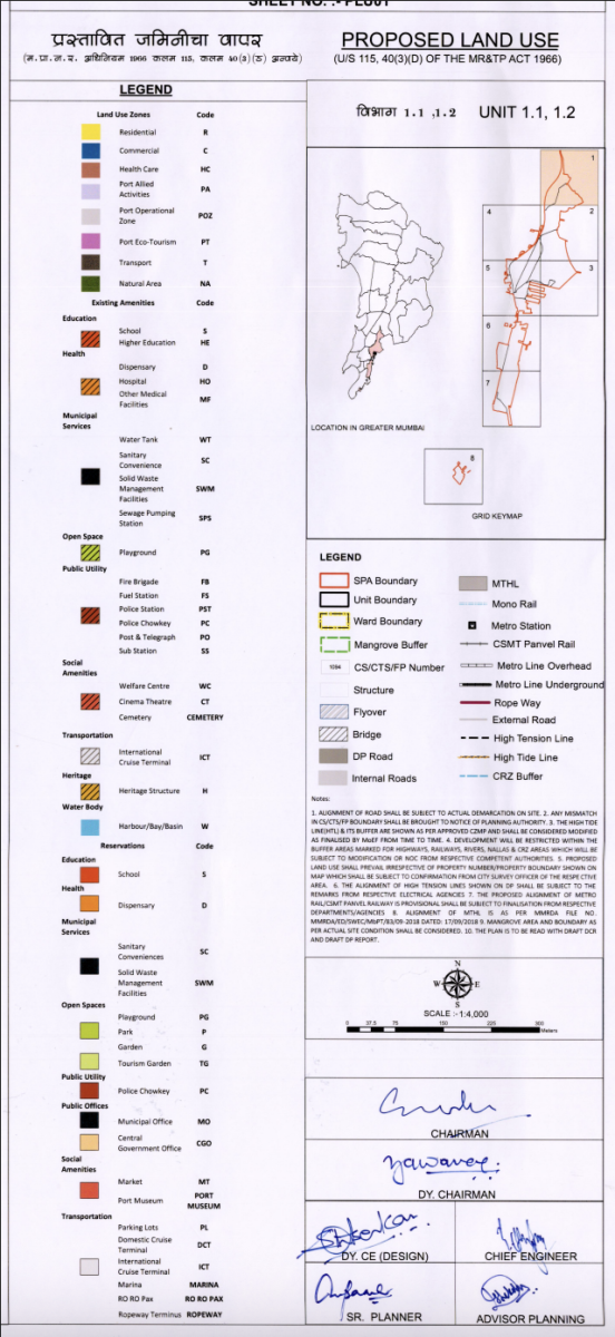 Proposed Land Use Map and Legend. Photo: Mumbai Port Ghar Haq Sangharsh Samiti