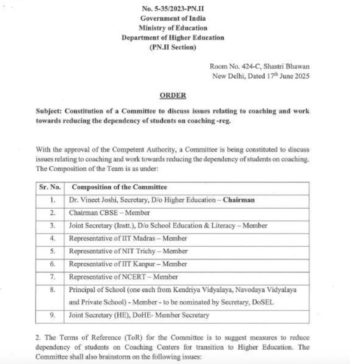 Order received through an RTI response.
