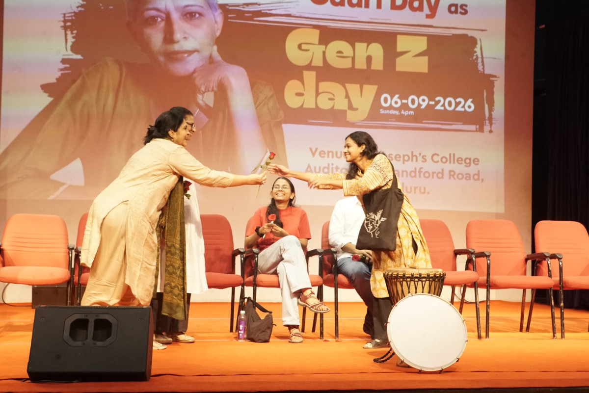A discussion at the 'Gauri Day' memorial for journalist Gauri Lankesh, commemorated as 'Gen Z Day' on September 5, 2026, in Bengaluru. Photo: Teesta Setalvad