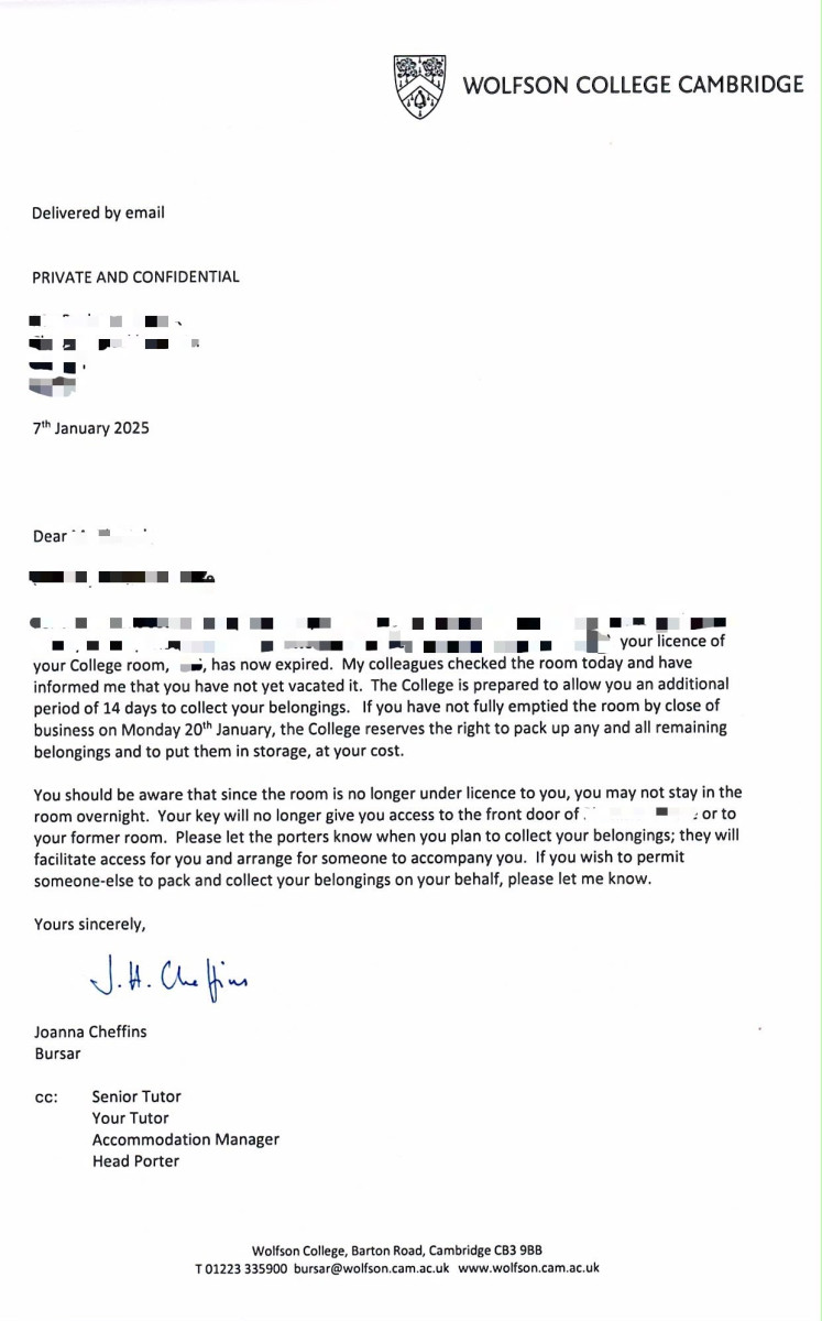 This room cancellation letter was issued two weeks after I received death threats, while I was out of the country.